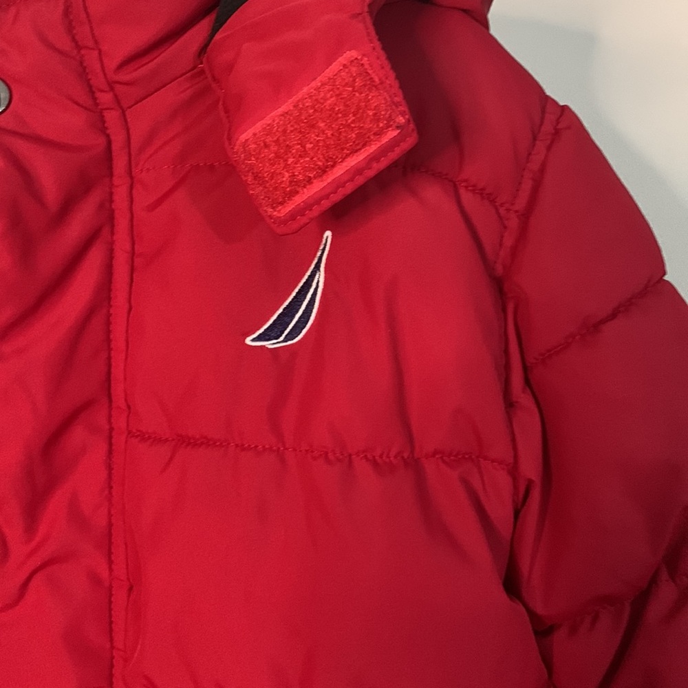 Nautica Toddler Boys Jaket Red Black Water Resistant Lightweight Hooded Size:7 - Picture 2 of 14